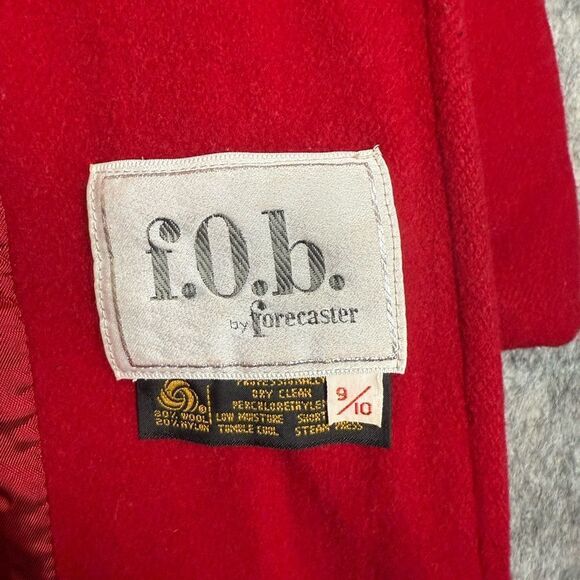 Forecast Blazer Coat Women 9/10 Red Wool Long Sleeve Double Breasted Four Button - Picture 2 of 6